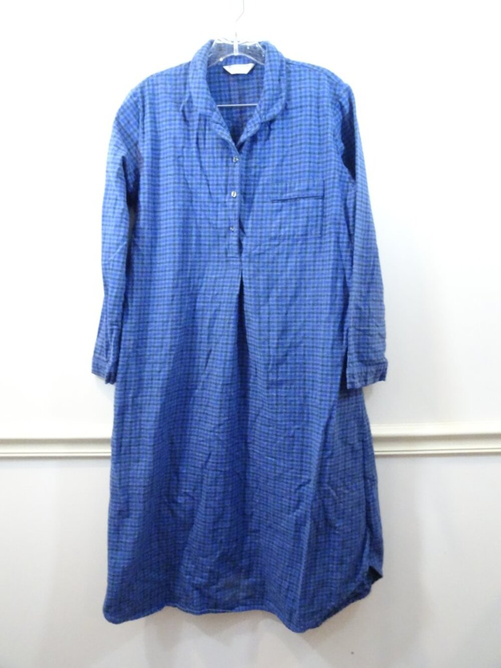 Bonsoir Plaid Blue Flannel Nightgown Women's Size S Cotton Long Sleeve Cozy - Picture 2 of 7